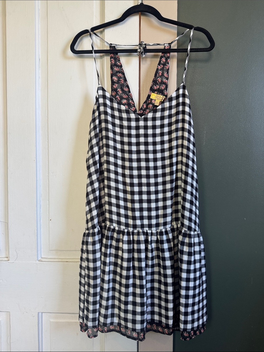 princess vera wang Black and White Gingham Slip Dress with Floral Trim